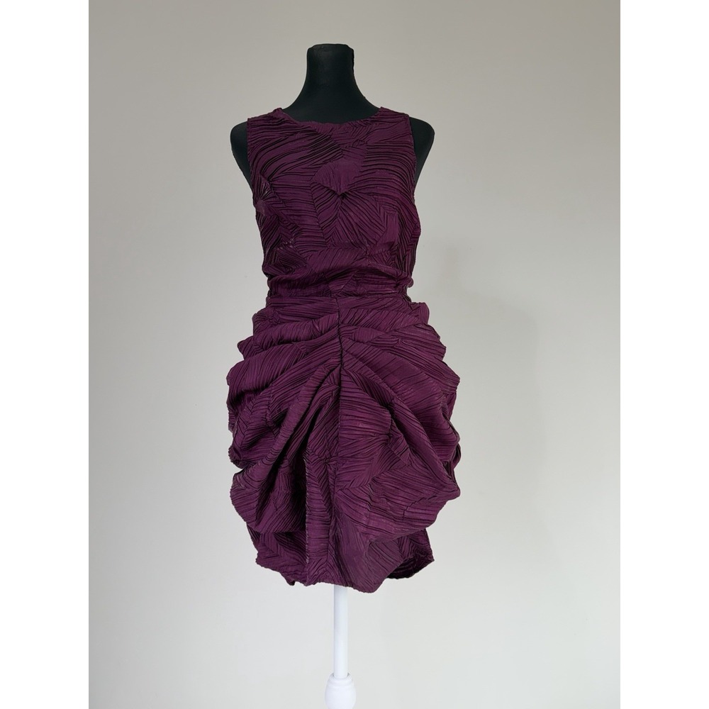 ASOS BLACK Purple Micro Pleated Sculptural Draped Avant Garde Mini Dress Sz 4